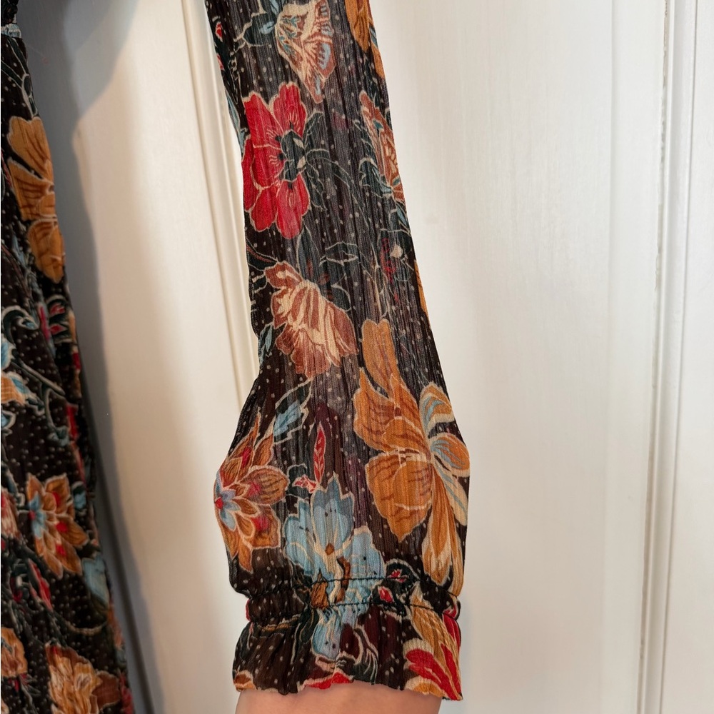 Sezane Floral V-Neck Long Sleeve Maxi Dress - Black with Multicolor Floral - Picture 3 of 5